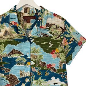 Tori Richard Disney Honolulu Hawaii Aulani Resort Blue Shirt Buttons Large EUC